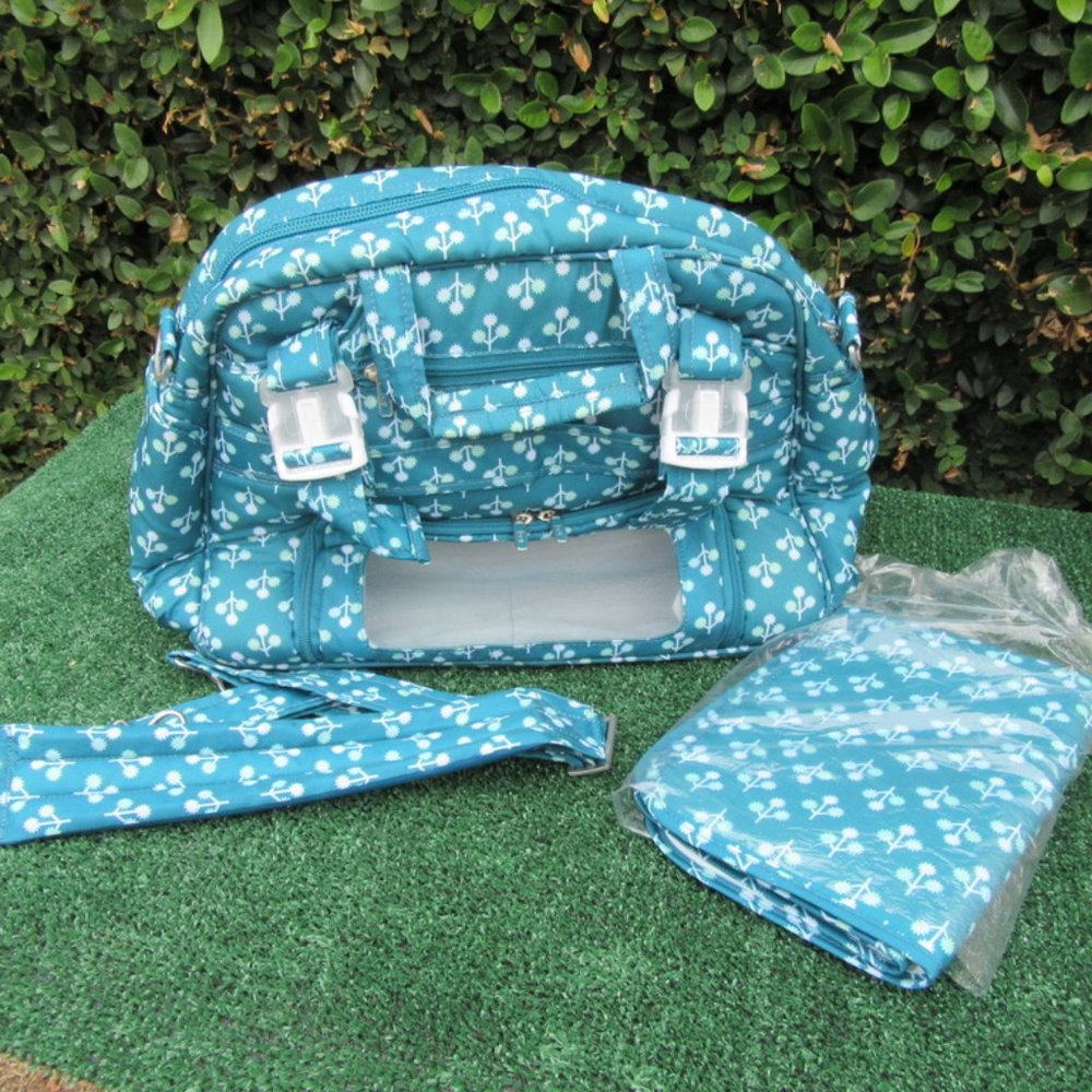 Lug Tuk Tuk Blue Flower Diaper Tote Bag Quilted Carry All W/ Changing Pad